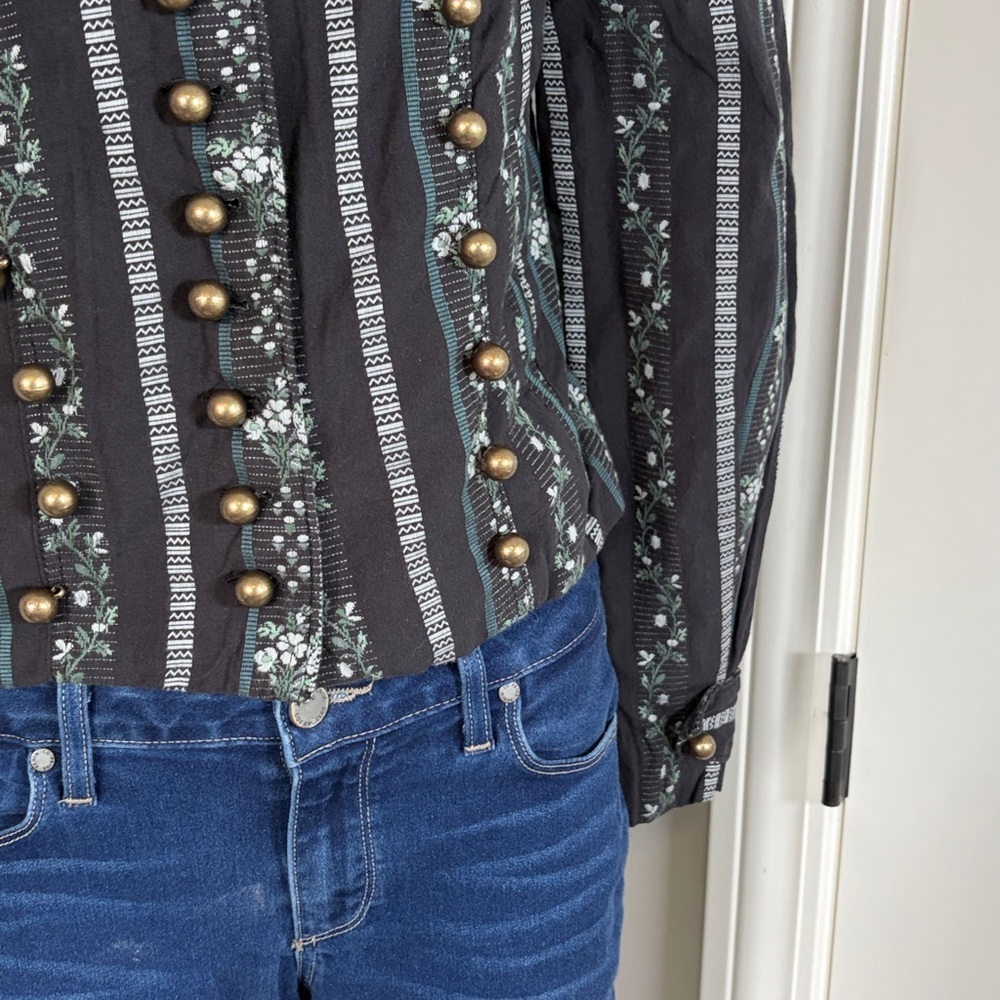Free People Sorel Cottage Jacket Black Green Victorian Floral Stripe Sz XS NEW - Picture 6 of 13